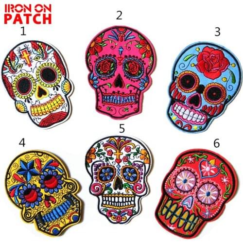 Iron On Patch DIY Skeleton Embroidered Patch Skull Clothes Stickers Biker Badge On Backpack Iron Patch For Clothing Applique