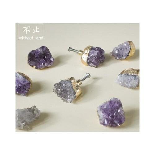 Nordic Style Brass+Crystal Handle Light Luxury Naturalistic Purple Drawer Pull Cabinet Wardrobe Knob Small Furniture Handle