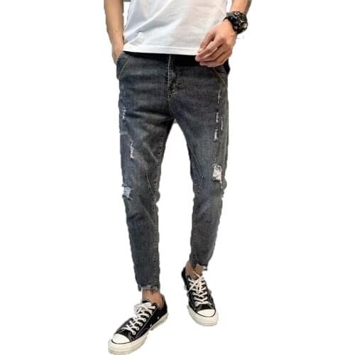 New 2020 Fashion Denim ripped mens jeans spring summer mens pants trendy mens slim pants wholesale agent ankle length pants