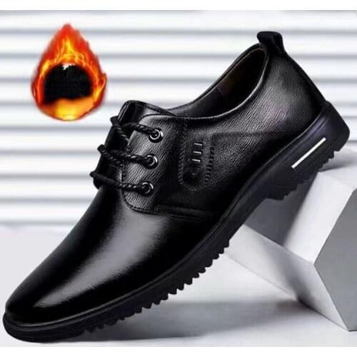 Mens Pointed-toe Leather Shoes Brown Black Plus Cotton Wedding Shoes Oxford Dress Shoes Loafers Men