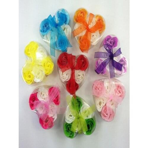 New Beautiful Heart Shaped Bicolor Rose Soap Flower (6pcs / box) Bath Soap Flower For Romantic Wedding Favor Valentines Day Gift