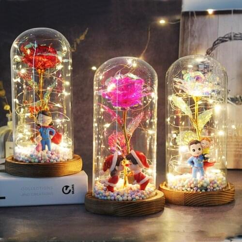 New LED Enchanted Galaxy Rose Eternal 24K Gold Foil Flower With Fairy String Lights In Dome For Mothers Day Valentines Gift