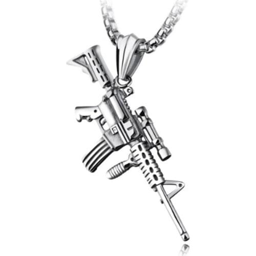 GUN Shape Pendant Necklace Men Hip Hop Jewelry Gold Color Army Style Male 60cm Chain Men Necklaces Gothic Erkek Kolye CX30
