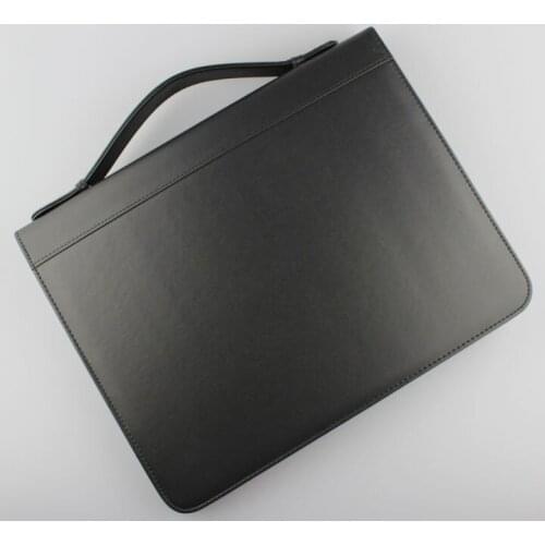 A4 zipper PU leather business manager bag briefcase file document manual organizer portfolio handbag ring binder with handle 487