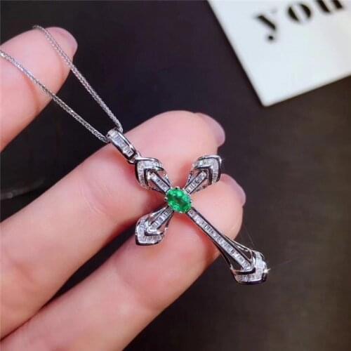 Cross Pendant Natural Emerald Cross Necklace Exquisite Cross Pendant 925 Sterling Silver Necklace Natural Gemstone Peace Pendant