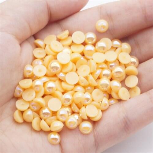 1000/500pcs 2-5mm and Mixed Size Orange AB Glue on ABS Imitation Half Round Pearls Resin Flatback Beads For Jewelry Making