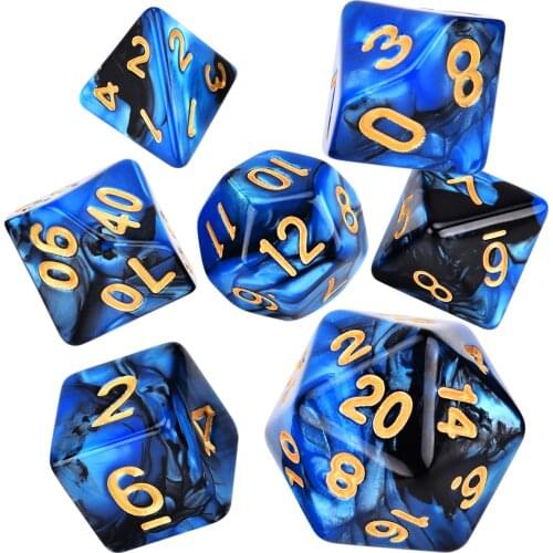 Polyhedral 7-Die Two-Tone Swirl DND Dice Set for RPG MTG D4 D6 D8 D10 D% D12 D20 Dice Games
