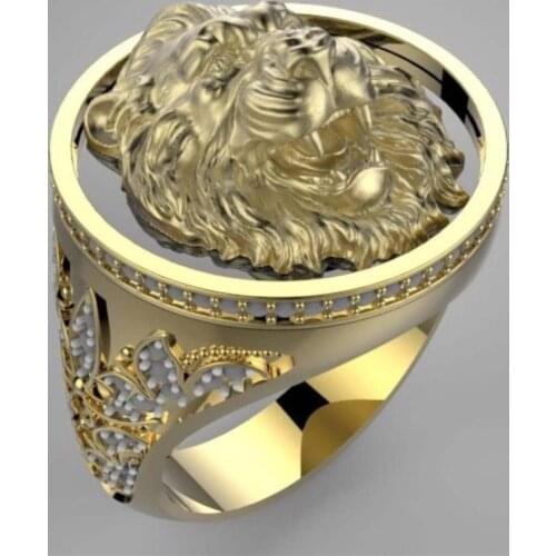 Popular Domineering Enamel Lion Head Male Ring Punk Style Crystal Pattern Animal Ring For Men Party Fashion Jewelry Accessories