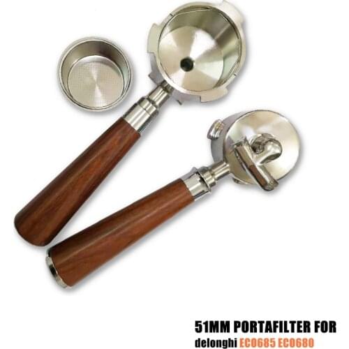 Double Mouths Coffee Bottomless Portafilter for Delonghi EC680/685 Filter 51MM Replacement Basket Coffee Accessories Barista