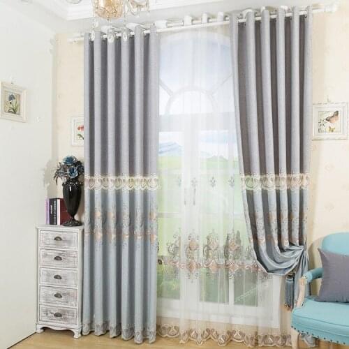 Simple Linen Cotton Cloth Embroidered with High Shading Curtains for Living Dining Room Bedroom