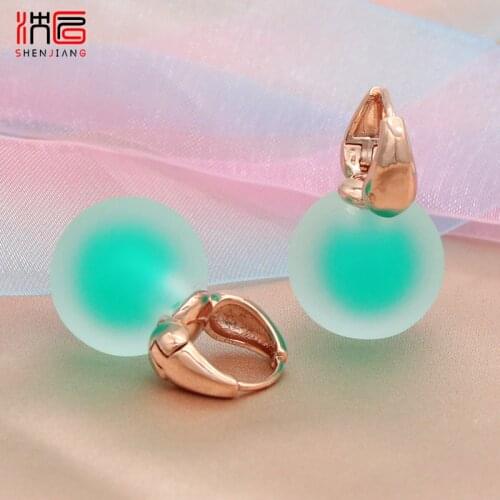 SHENJIANG Fashion Personality Colorful Round Bead Dangle Earrings For Women Girls Party Jewelry 585 Rose Gold White Gold Eardrop