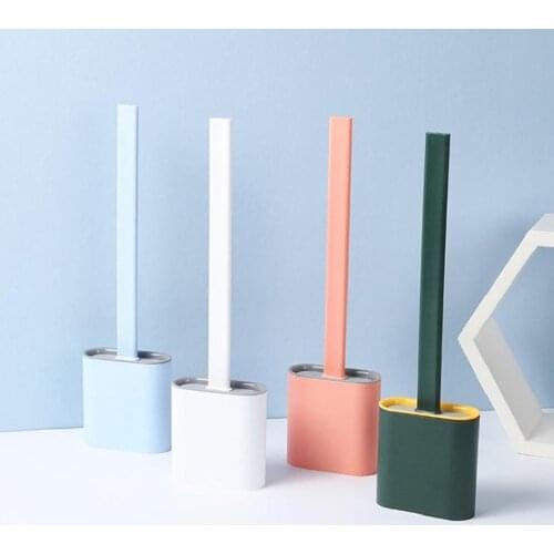 Silicone WC Toilet Brush Flat Head Flexible Soft Bristles Brush With Quick Drying Holder Set Cleaning Brush For WC Accessories