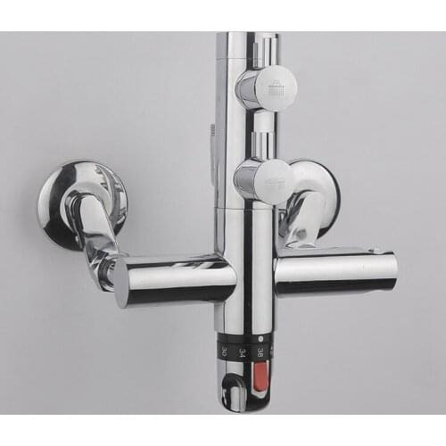 Bathroom faucet shower water mixer tap, Copper Dual handle thermostatic faucet chrome, Brass thermostatic faucet mixing valve