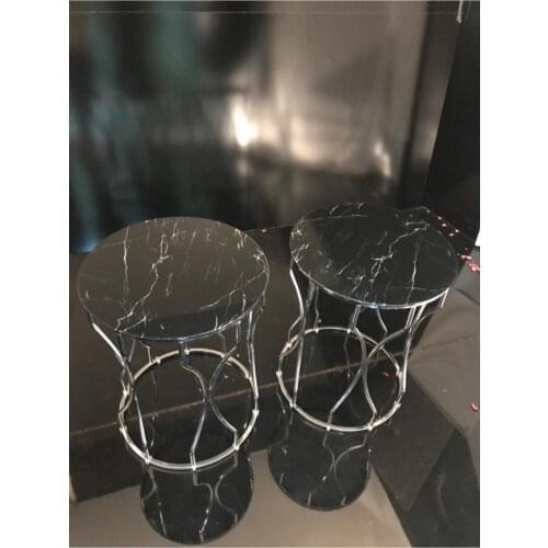 Black Marble Pattern Silver Pedestal Table Basse Mesa Auxiliar غرفة المعيشة الأثاث Stolik Kawowy журнальный столик