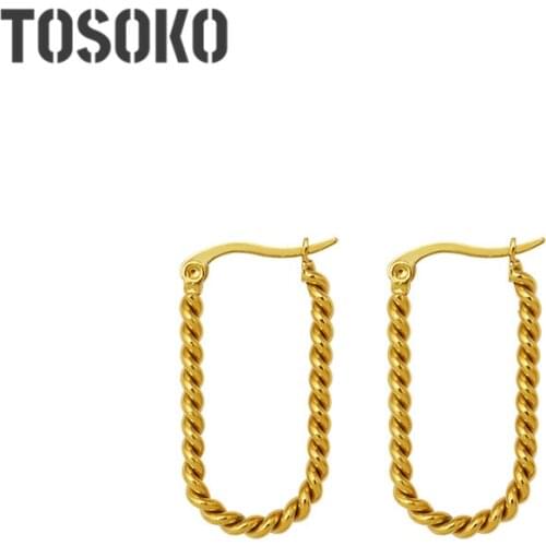 TOSOKO Stainless Steel Jewelry U-Shaped Twist Rectangular Exaggerated Earrings Female Punk Earrings BSF419