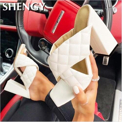 Women High Heel Slippers Summer Retro Woven Sandals Cross-tied Open Toe Slippers Luxury Slides Sexy Sewing Ladies Heels Outdoor