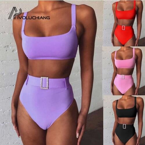 2020 Swimsuit High Waist Padded Bikini Set Women Swimwear Women Sexy Brazilian With Belt Beachwear Summer Push Up Swimming Suit