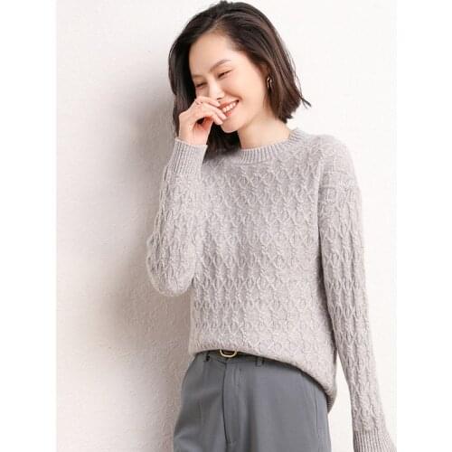 Ladies pullover 2021 autumn/winter new 100% wool sweater casual solid color cashmere sweater round neck thickened womens top