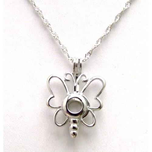 Qingmos One Box Wish Pearl Butterfly Pendant Necklace for Women with Natural Oyster Pear Necklace 16" Chain Chokers Gift Set