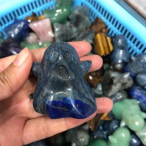 1pcs AAAA Natural tiger eye stone lapis lazuli hand-carved ghost crystal statue polishing decorative crystal Halloween gift