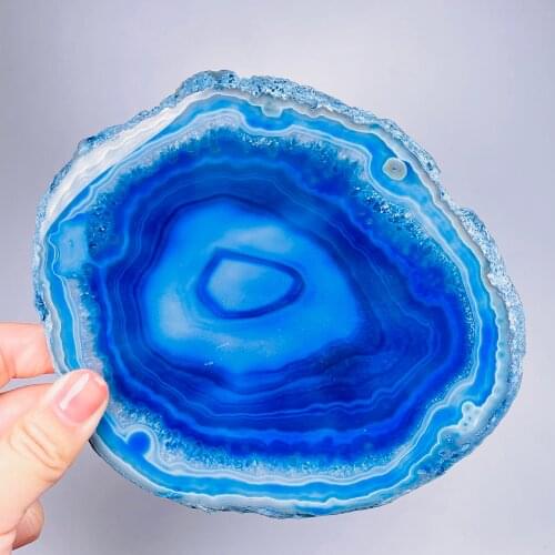 1pcs Natural Blue Agate Gem Platter Meditation Healing Slice Home Decor
