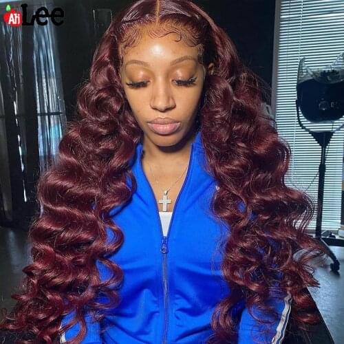 13x6 Lace Front Human Hair Wigs For Women Loose Deep Wave Wig 180%13x4 Lace Frontal Wig Dark Red Human Lace Front Wig PrePlucked