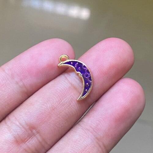 18pcs Purple Enamel Crescent Moon Romantic Couple Handmade Pendant Earrings Accessories Charms Findings Jewelry Making Supplies