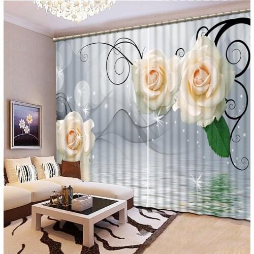 Romantic rose flower Digital Print 3D Blackout Window Drapes Luxury 3D Curtain For Living room Bedroom Office Hotel decor