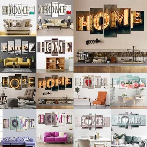 5 Pieces Module Picture Letter HOME Series Poster Create Warm Home Canvas Painting For Living Room Home Cuadros Decoration