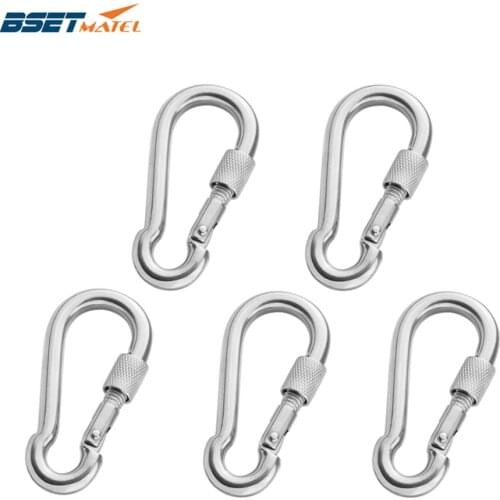 5X M8*80mm Multifunctional 304 Stainless Steel Spring Snap Carabiner Quick Link Lock Ring Hook snap shackle Chain Fastener Hook