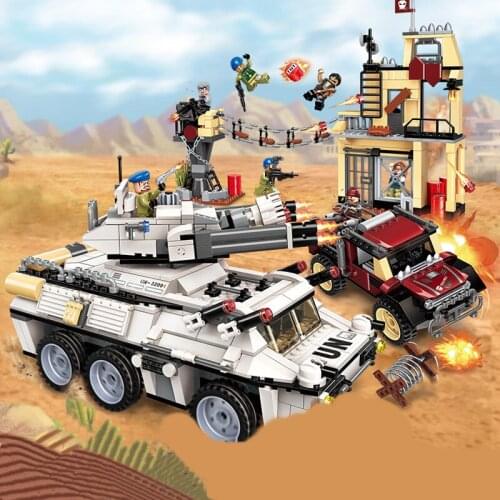 930pcs Enlightenment Building Block Thunder Mission Boy Assembled Military Tank Chariot Small Particle Assembling Toy 3209 Gifts