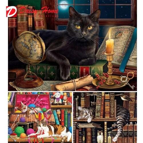 DIY Diamond Embroidery Animal Black Cat Mosaic Kits Diamond Painting Full Square Drill Cat Cross Stitch Book Rhinestones Art