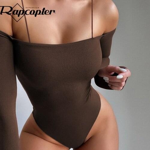 Rapcopter Solid Slash Neck Bodysuits Backless Spaghetti Strap Bodycon Vintage Basic Playsuits Women Autumn Rompers Streetwear