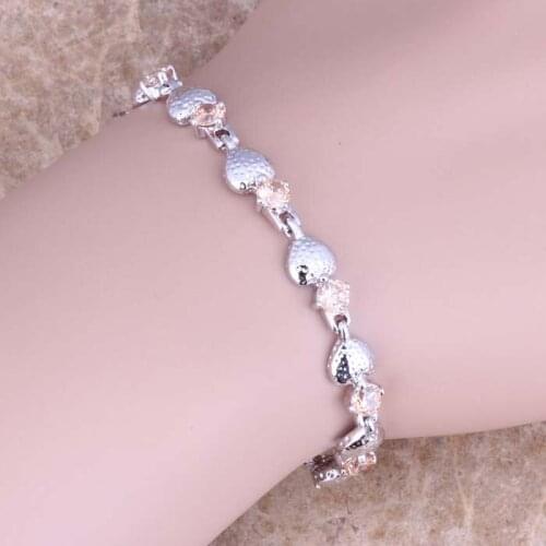 Valuable Champagne Morganite Silver Plated Link Chain Bracelet 6.5 - 7.5 inch S0501