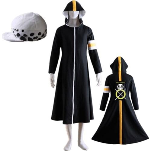 Anime cosplay One Piece Trafalgar Law Cosplay long hooded coat Costume Halloween