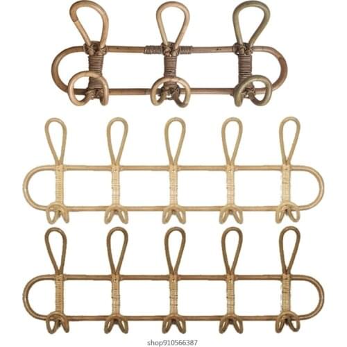 Decorative Rustic Rattan Wall Hooks 3 Hooks/5Hooks Hanging Coat Rack Storage Rattan Wall Hanger Clothes Holder Clothing Dropship