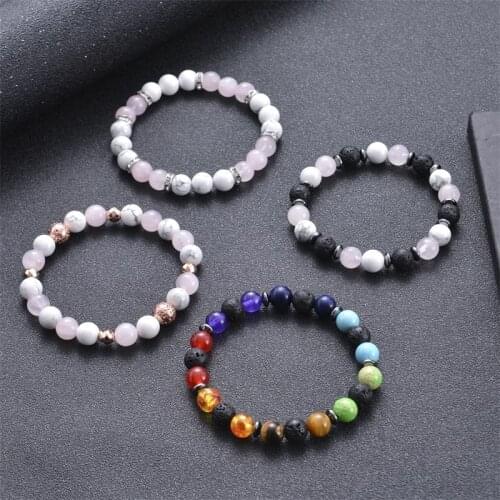 HIYONG 7 Chakra Beads Bracelets Female Yoga Healing Bracelet Natural Lava Rock Stone Bracelet Elastic Energy Jewelry Gifts 2021