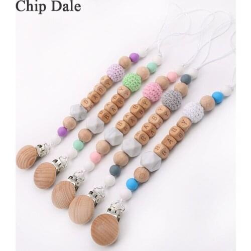Chip Dale Custom Name Beech Wood Beads Pacifier Clips Dummy Chain Holder Safty Soother Chains Baby Teething Toy Baby Chew Gift