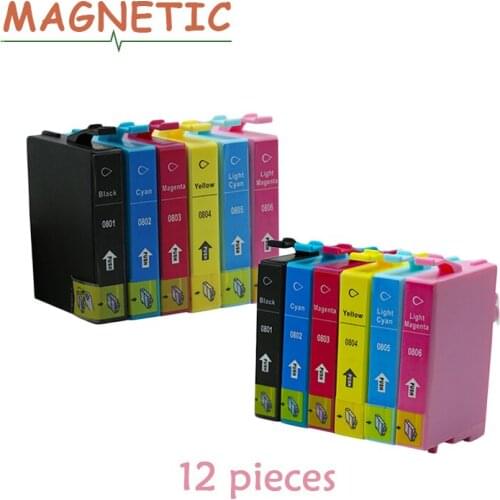 12pcs 0801 Ink cartridge for Epson T0801 for Epson Stylus P50 T59 R265 270 285 290 360 730WD 800FW 810W 820FWD printer T0801