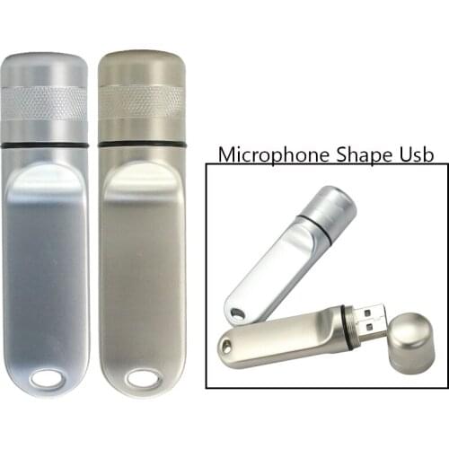 Metal Microphone Model USB 2.0 Flash Drive 4GB 8GB Pen Drive 16GB 32GB 64GB Flash Memory Stick U Disk Customized Logo