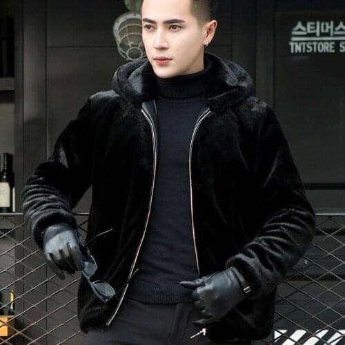 New Fashion High imitation Mink Fur Coat Zipper Jacket Hooded OverCoat Winter Clothes Winter Men Clothing