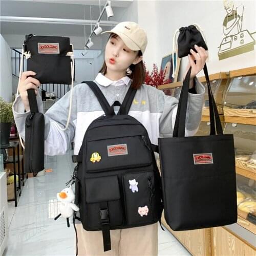 2021 new student bag four-piece fashion backpack set nylon contrast shoulder bag