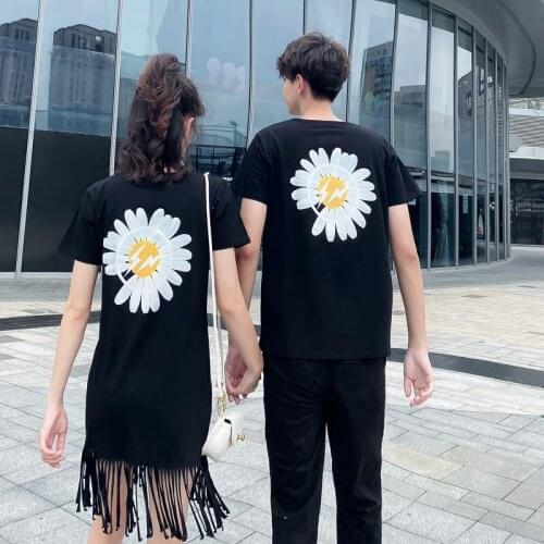Couples wear summer new 2021 womens long short-sleeved tassel dress couples clothes couples clothing