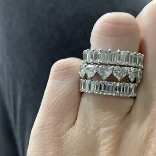 Bands ring 925 Sterling SILVER Heart PAVE SETTING FULL DIAMOND ETERNITY ENGAGEMENT WEDDING Rings SET Fine JEWELRY