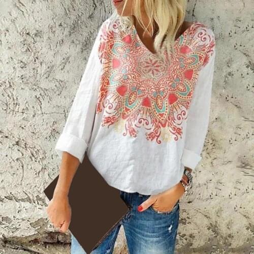 Long-sleeved pULLOVER Shirt V Neck Floral Print Soft Texture Flower Women Leisure Long-sleeved Shirts Tops for Home Streetwear
