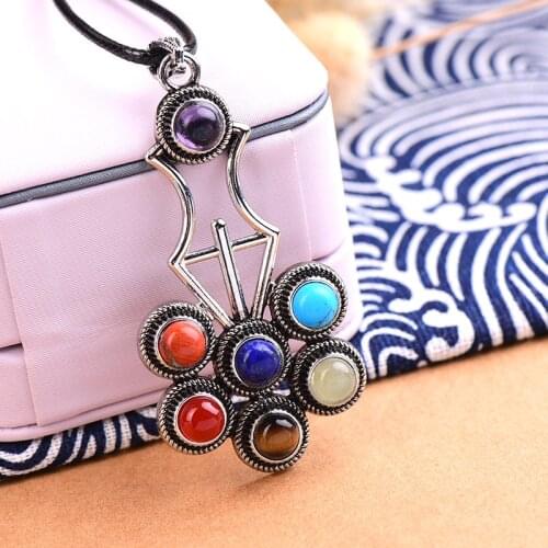 Seven Chakrae Necklac Jewelry Pendant Natural Raw Crystals Health Healing Stone Amulet for Girl Boy Increase Charm Stones Gifts