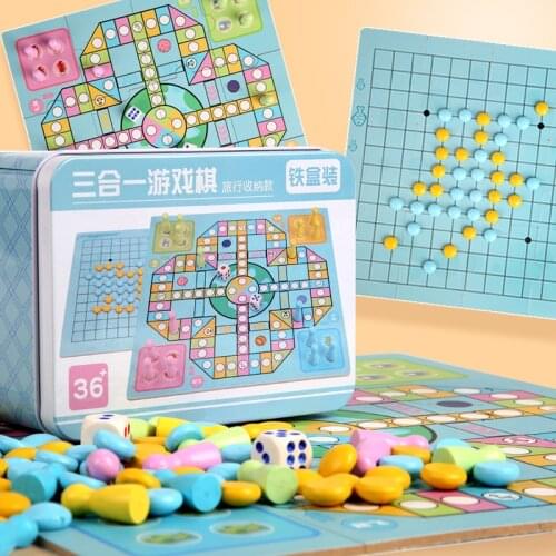 New 3 in 1 Wooden Memory Chess Flying Chess Party Travel Game Fun Building Block Puzzle Color Cognition Children Educational Toy