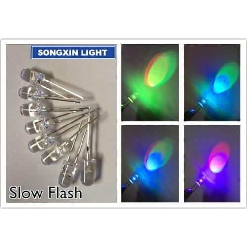 50 PCS LED 5MM Slow RGB Flash Red Green Blue Rainbow MultiColor Emitting Diodes Round Strobe LEDs Lamp LIGHT Active Components