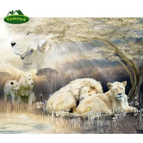YUMEART Home Decoration Diy 5D Diamond Painting Pattern Diamond Painting Lions Family Cross Stitch Diamond Embroidery Leopard