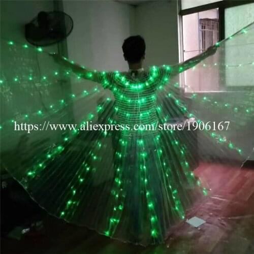 Womens Fiber Optic Costume Led Wings Glow in the Dark Luminous Isis Wings LED Light up Belly Dance Wings With Stick Colorful